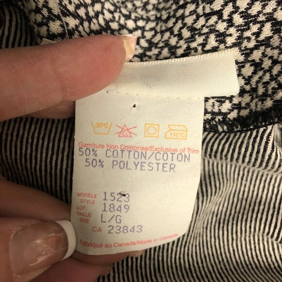 Camelia Button-Up Cardigan Womens Large Black White Knit Jacket Pockets Vintage - Picture 6 of 8